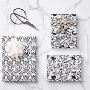 Lovely Black & White Hearts Wrapping Paper Sheets