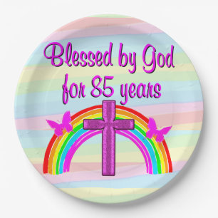 LOVELY BLESSED BY GOD FOR 85 YEARS PAPER PLATES