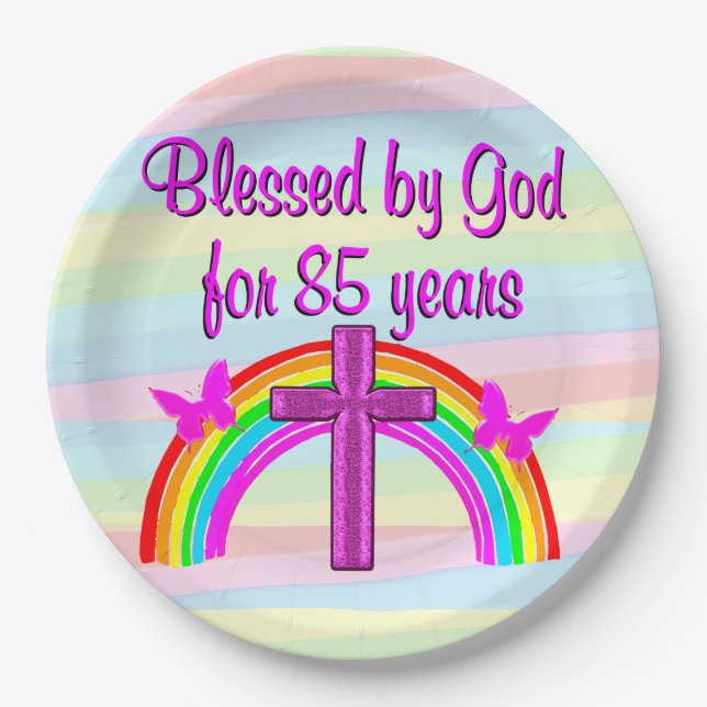 LOVELY BLESSED BY GOD FOR 85 YEARS PAPER PLATES (Front)