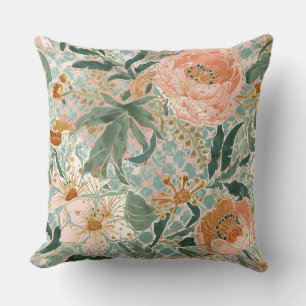 Lovely Blooming Peach Flowers and Leaves, Pattern Cushion