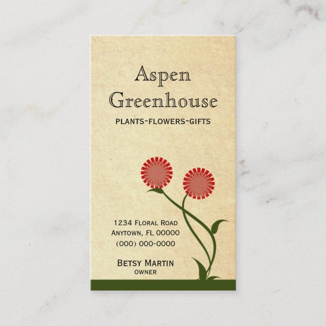 Lovely Blooms Business Card, Red Business Card (Front)