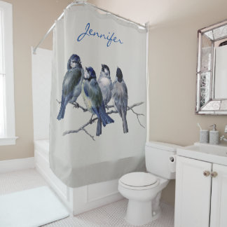 Lovely Blue and Grey Birds on a Branch Vintage Shower Curtain