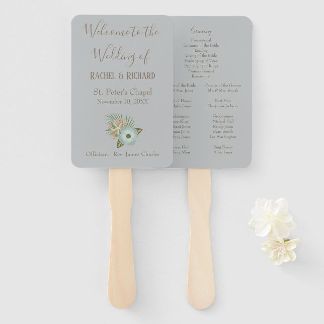 Lovely Blue and Grey Wedding Program Hand Fan (Front and Back)