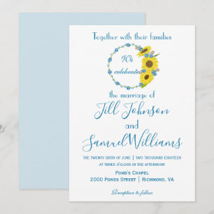 Lovely blue and white sunflower floral wedding invitation