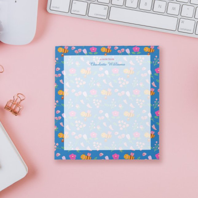 lovely blue bee wildflowers floral pattern Name  Notepad (Creator Uploaded)