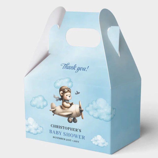 Lovely Blue Brown Teddy Bear Pilot Baby Shower   Favour Box (Lovely Blue Brown Teddy Bear Pilot Baby Shower Favor Box

)
