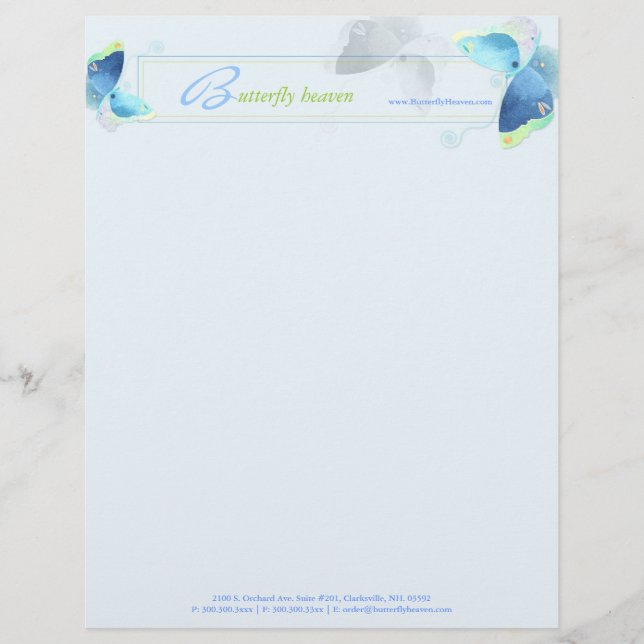 Lovely Blue Butterflies Business Customised Letterhead (Front)