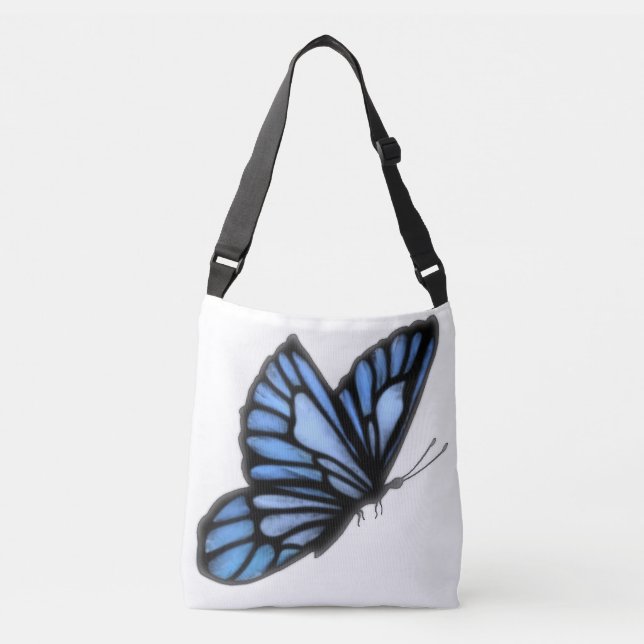 Lovely Blue Butterfly Cross Body Tote Bag (Front)