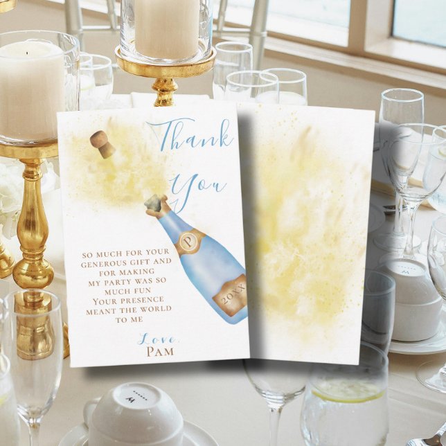Lovely blue Champagne Bubbly Brunch Birthday Party Thank You Card (Creator Uploaded)
