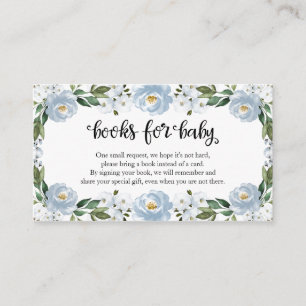 Lovely Blue Floral Baby Shower Books For Baby  Enclosure Card