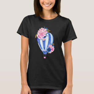 Lovely Blue Hot Air Balloon Flower Art Short Sleev T-Shirt