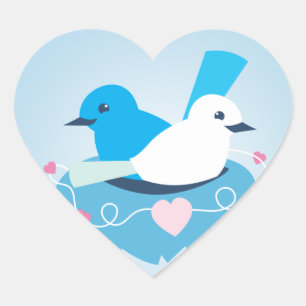 Lovely Blue love birds wren white Heart Sticker