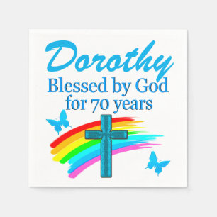 LOVELY BLUE PERSONALIZED 70TH BIRTHDAY NAPKINS