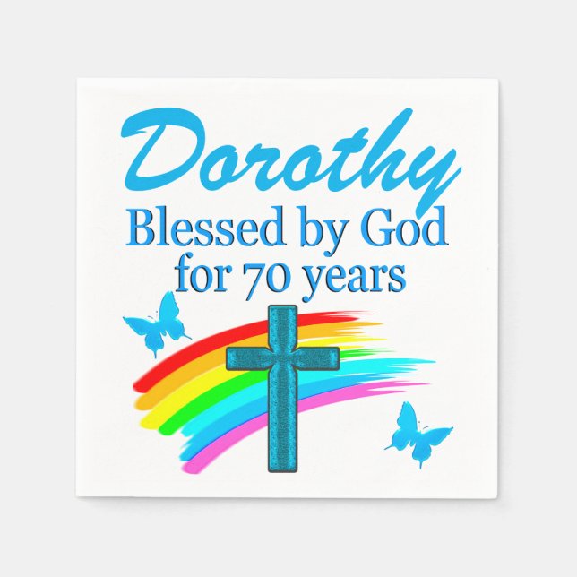 LOVELY BLUE PERSONALIZED 70TH BIRTHDAY NAPKINS (Front)