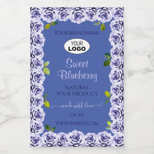 Lovely Blue Product Package Labels Cute Roses Logo