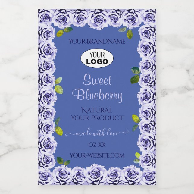 Lovely Blue Product Package Labels Cute Roses Logo (Single Label)