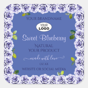 Lovely Blue Product Package Labels Cute Roses Logo
