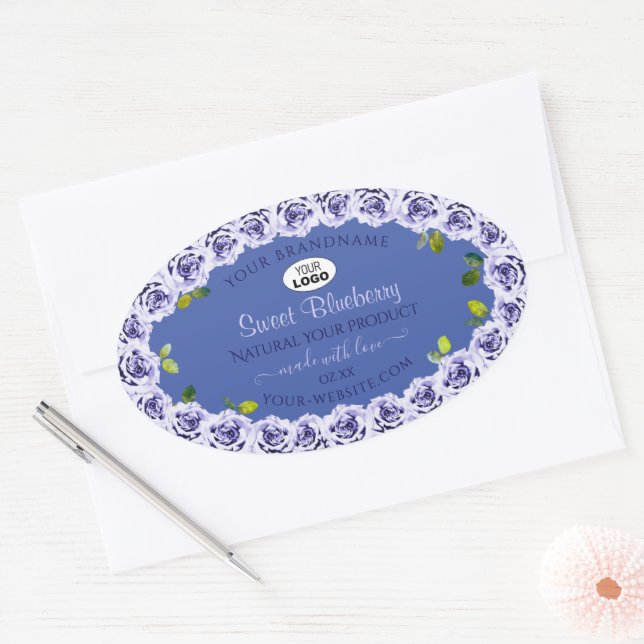 Lovely Blue Product Package Labels Cute Roses Logo (Envelope)