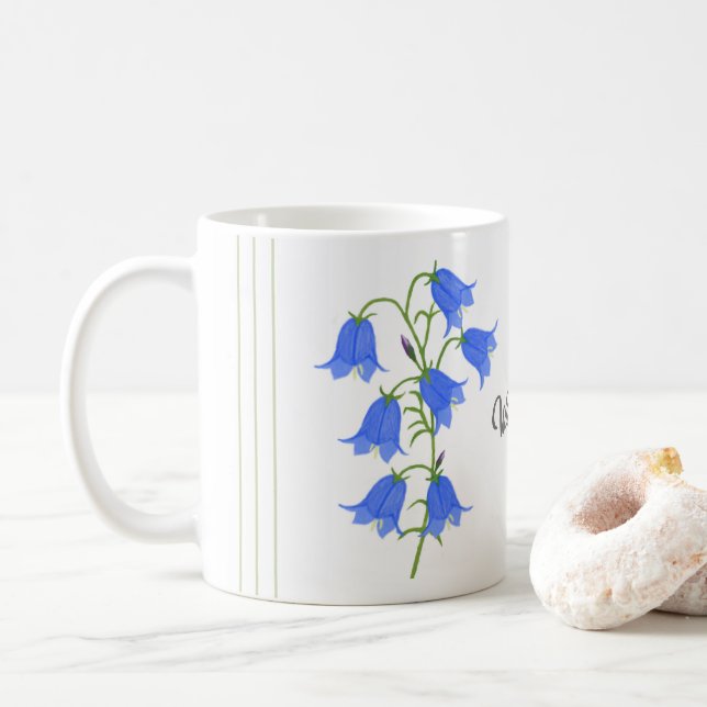 Lovely Bluebells Classic Mug With Green Stripes (With Donut)