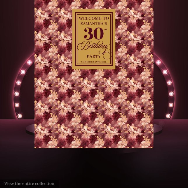 Lovely Blush Burgundy Gold 30th Birthday Tapestry  (Lovely Blush Burgundy Gold 30th Birthday Tapestry Decor)