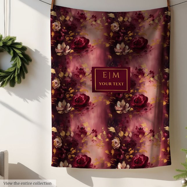 Lovely Blush Burgundy Gold Watercolor Personalised Fleece Blanket (Lovely Blush Burgundy Gold Watercolor Personalized Fleece Blanket )