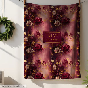 Lovely Blush Burgundy Gold Watercolor Personalized Fleece Blanket