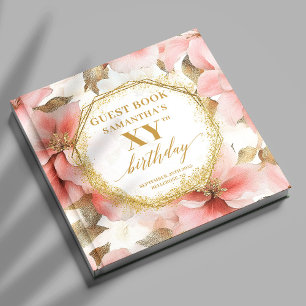 Lovely Blush Ivory Gold Floral Birthday Guest Book