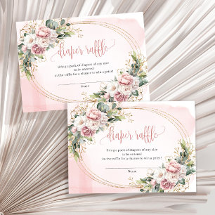 Lovely Blush Pink Flowers Greenery Diaper Raffle Enclosure Card