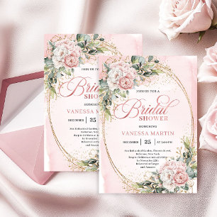 Lovely Blush Pink Greenery Bridal Shower Invites
