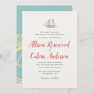 Lovely boat nautical wedding invitation