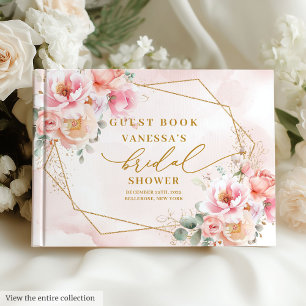 Lovely Boho Pastel Blush Gold Roses Bridal Shower Guest Book