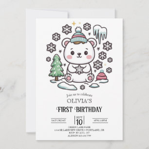 Lovely Boho Polar Bear 1st Birthday Digital Invitation