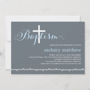 Lovely Border Baptism Invitation - Blue