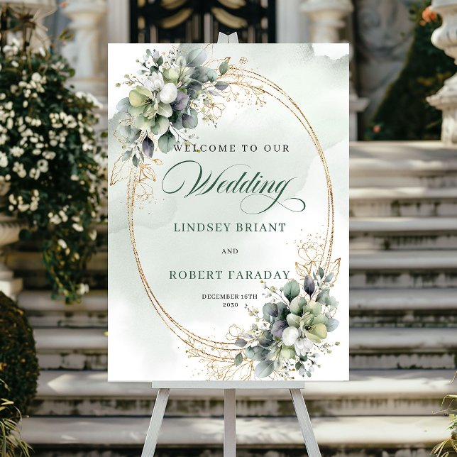 Lovely botanical greenery wedding welcome sign (Lovely botanical greenery wedding welcome sign)
