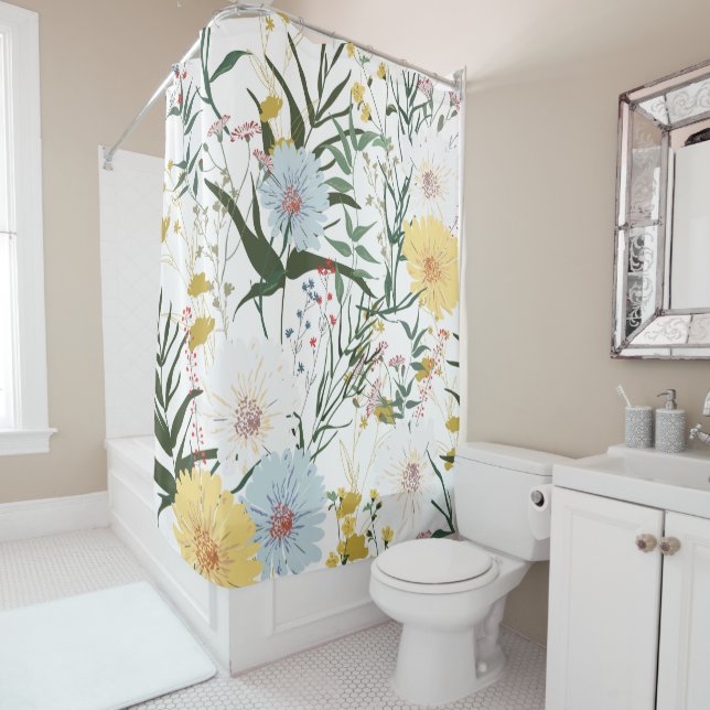 Lovely botanical l White Shower Curtain (In Situ)
