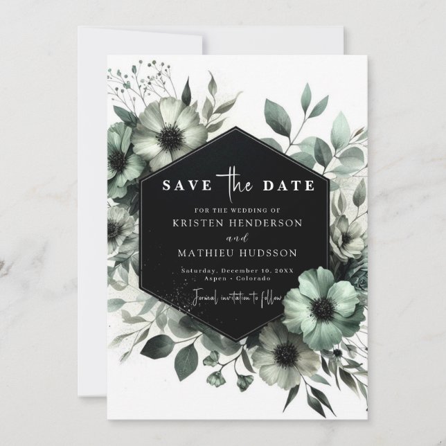 Lovely Botanical Minimal Sage Green Wedding Save The Date (Front)