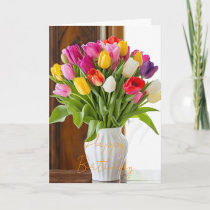 Lovely Bouquet Tulip Flower Pink Winter Birthday Card