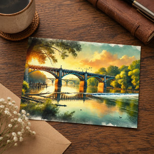 Lovely Bridge Warm Green James River Watercolor Postcard