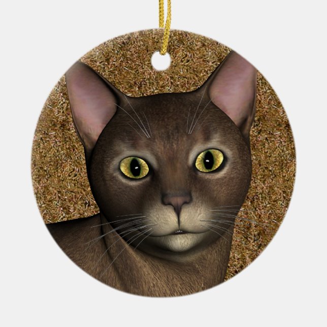 Lovely Brown Cat Ceramic Tree Decoration (Front)