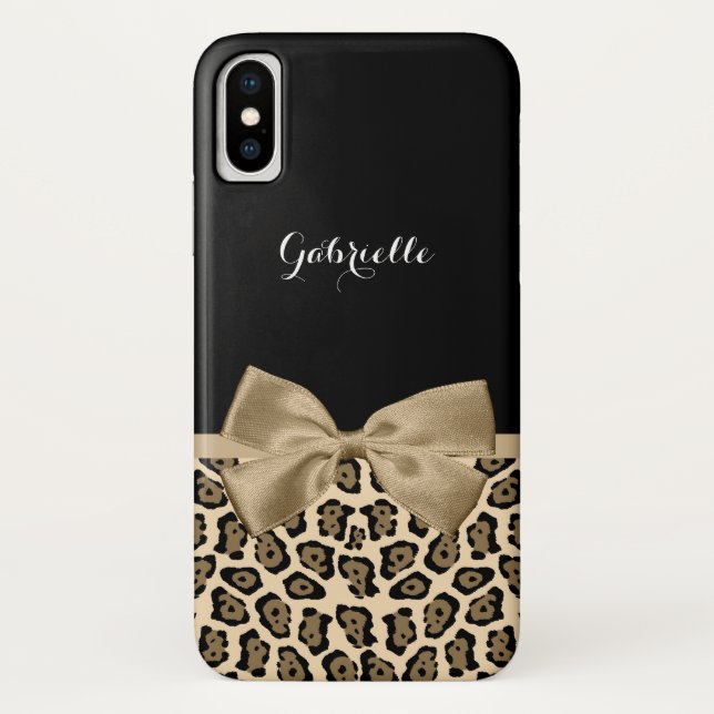 Lovely Brown Jaguar Print With Ribbon Bow and Name Case-Mate iPhone Case (Back)