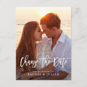 Lovely brush script change the date photo postcard