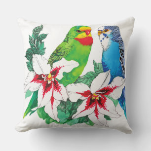 Lovely Budgie Couple Throw Pillow