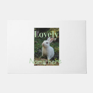 Lovely bunny rabbit pet photo name green pastel  doormat