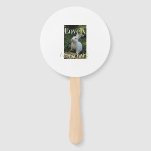 Lovely bunny rabbit pet photo name green pastel hand fan