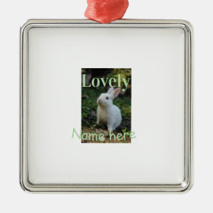 Lovely bunny rabbit pet photo name green pastel  metal tree decoration