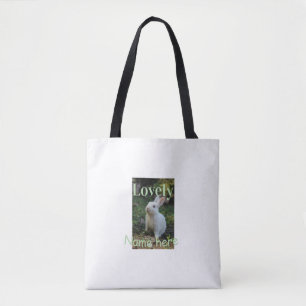 Lovely bunny rabbit pet photo name green pastel tote bag