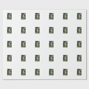 Lovely bunny rabbit pet photo name green pastel  wrapping paper