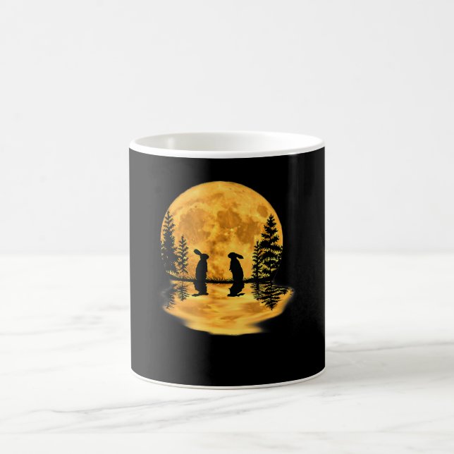 Lovely Bunny Rabbit Rabbits Moon Night Sky Coffee Mug (Center)
