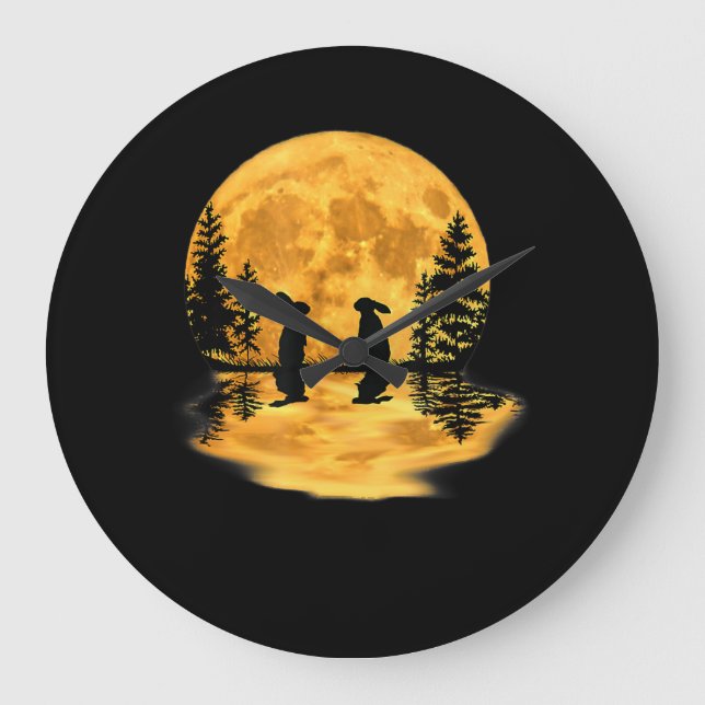Lovely Bunny Rabbit Rabbits Moon Night Sky Large Clock (Front)