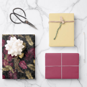 Lovely Burgundy and Gold Safari theme Wrapping Paper Sheet
